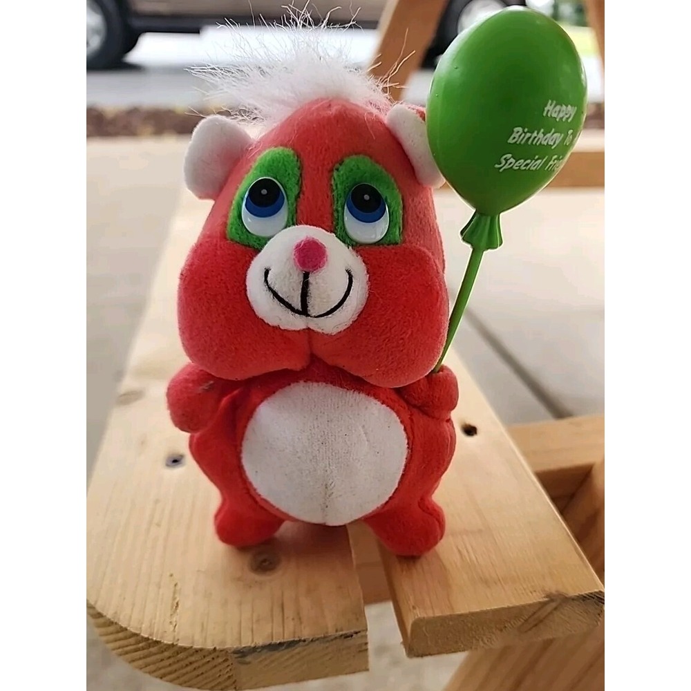 Russ birthday Squirrel‎ Vintage Coral Pink  Green Plush Happy Birthday Balloon